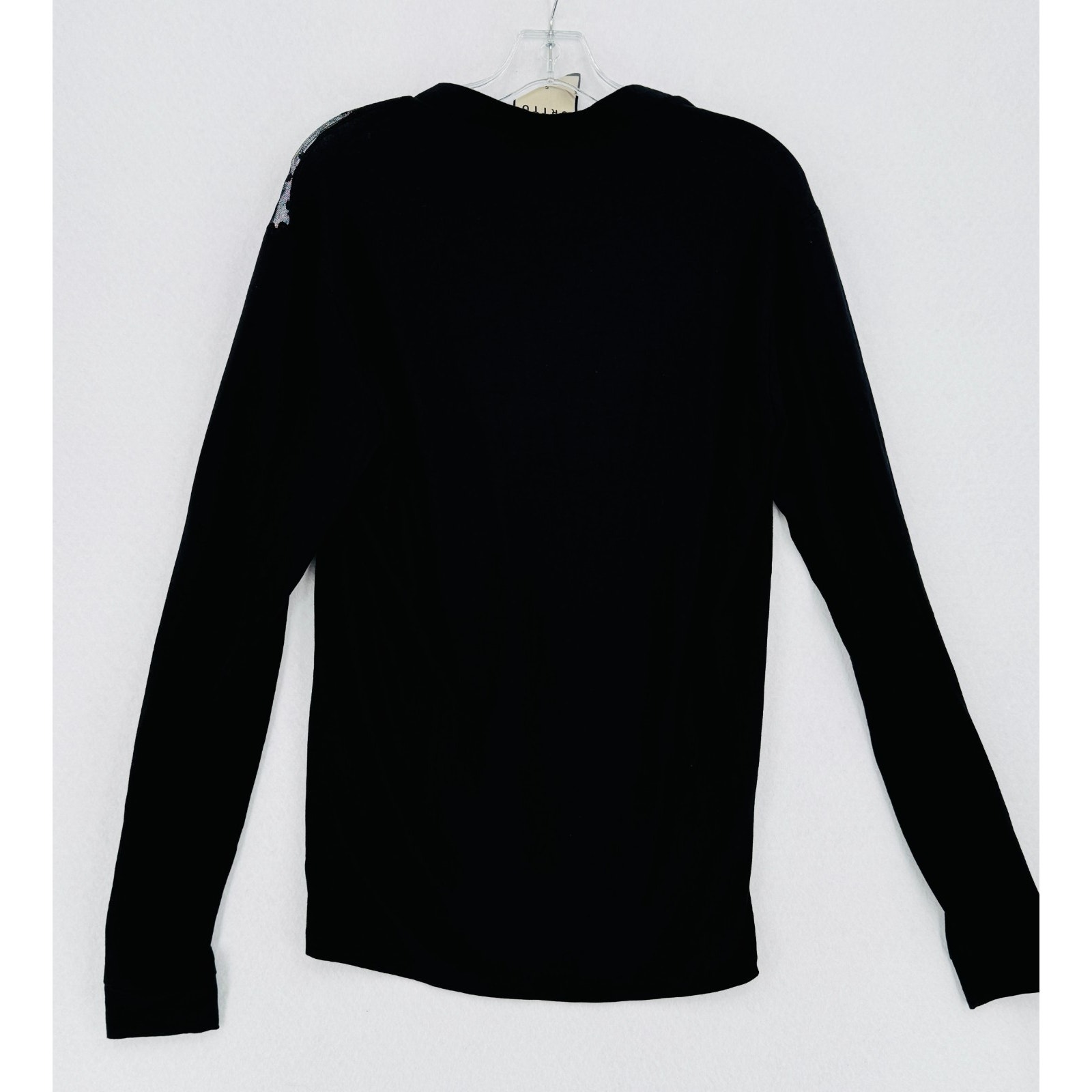 Orttu Star Neck Mens Black Mesh Detail Deep V Neck Long Sleeve Shirt Sz S — image 2 of 6